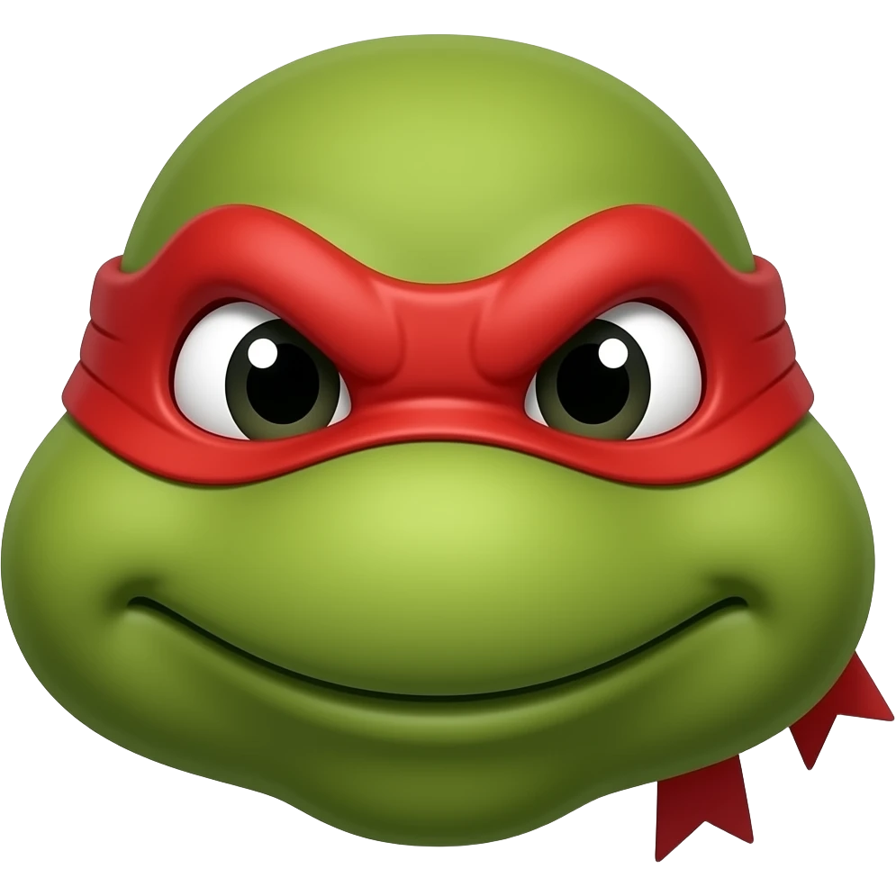 Donatello Ninja Turtle head wearing red mask with knot on one side with tails, serious face emoji