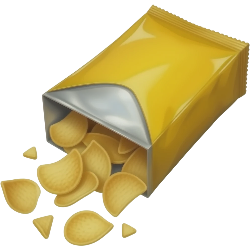 yellow empty chipsbag with some crumbs coming out. the inside is has an aluminium colour emoji
