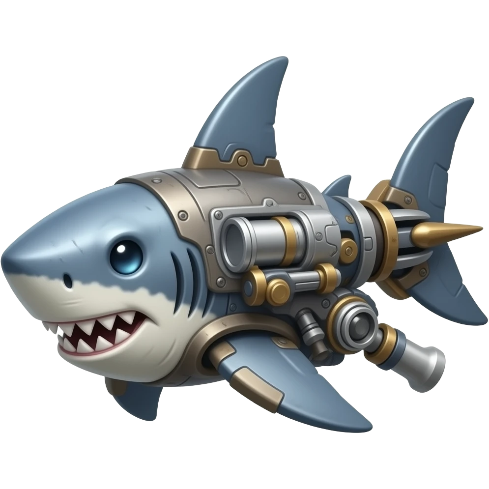 a rocket launcher but with the shape of a shark, similar to the one Jinx a character from league of legends use, make the shark like a machine, and be sure it also looks like a rocket launcher emoji