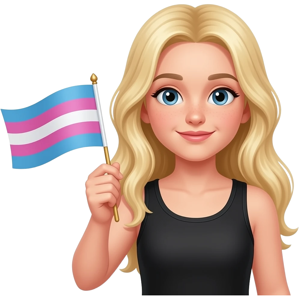 ten year old with long light yellow hair and a black tanktop holding a bisexual flag and saying "I'm proud to be LGBTQ but won't tell my parents!!" emoji