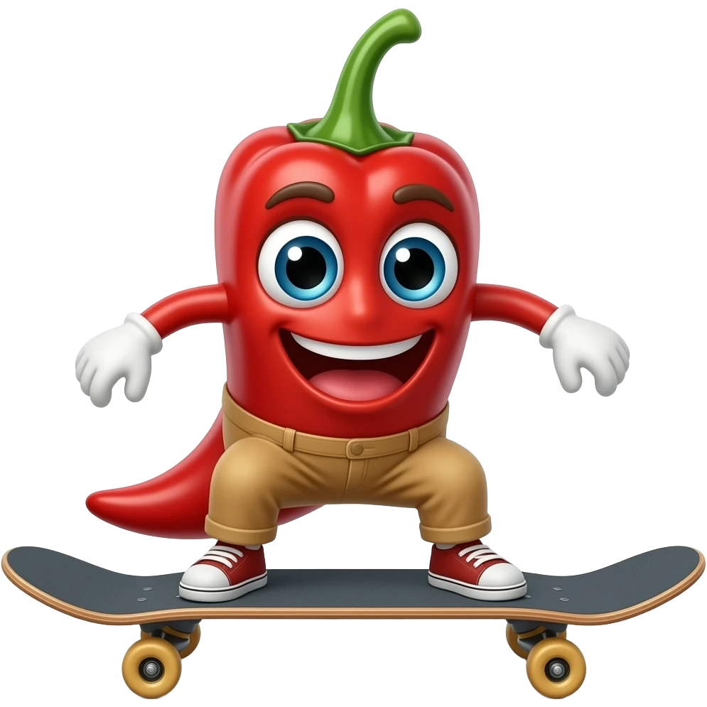 Cayenne pepper riding a skateboard emoji | AI Emoji Generator