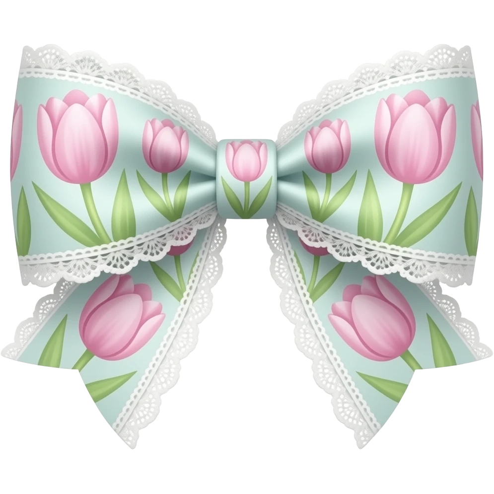 light pink ombre green pastel with  tulip rococo style pattern on bow lace coquette bow emoji
