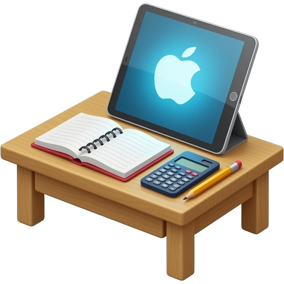 Ipad and notebook and calculator and pencil study time emoji