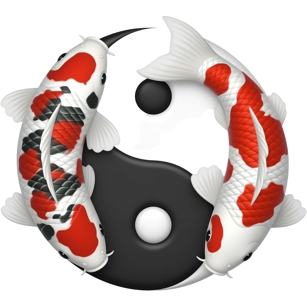 Two different colored bright Chinese Koi fish yin yang emoji
