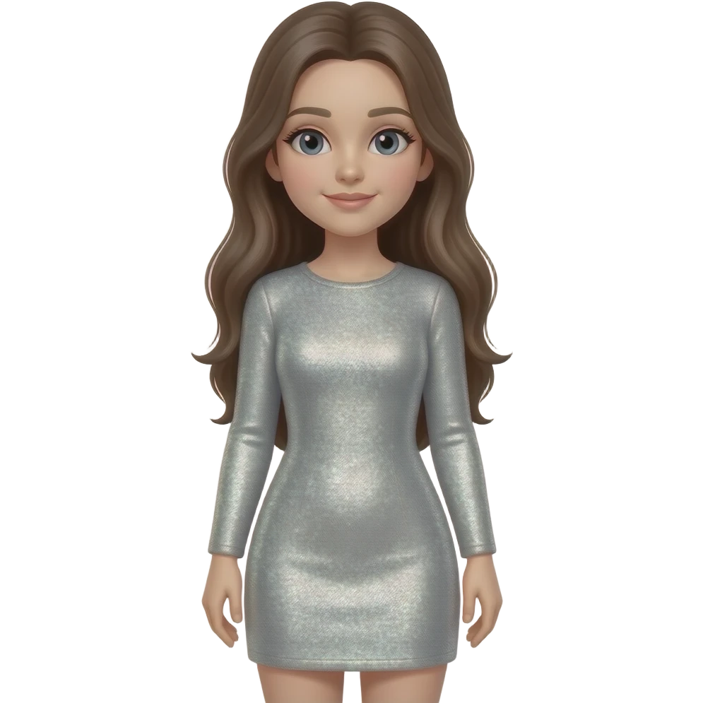 Cuerpo completo Niña con vestido de brillos plateados manga larga y con el cabello largo emoji