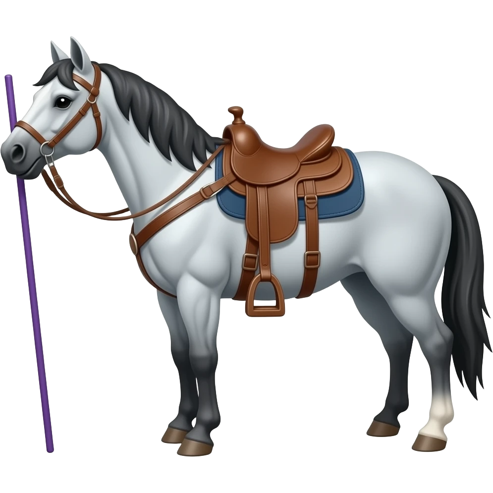 grey horse with western tack and violet colored tack pole bending emoji
