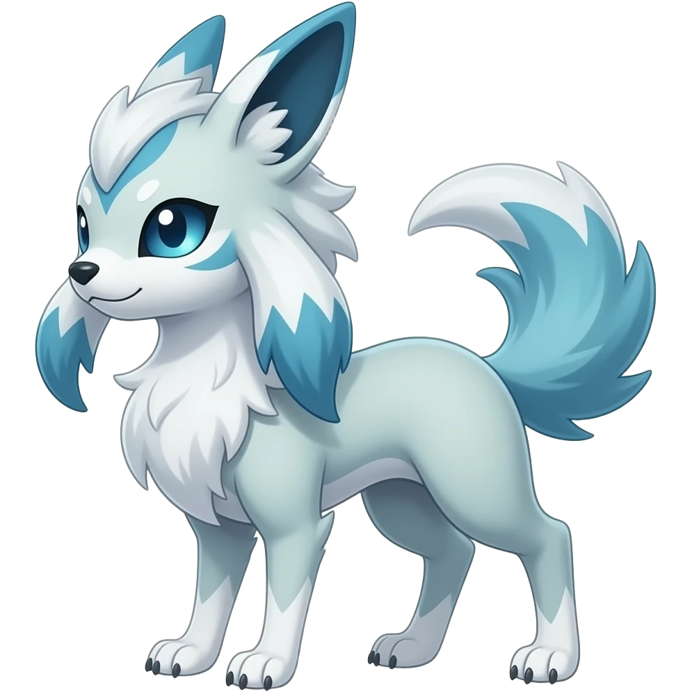 Slim thin lanky scrawny tall elegant oriental feral painted Asian Absol-Glaceon-Sylveon-fusion-hybrid-creature emoji