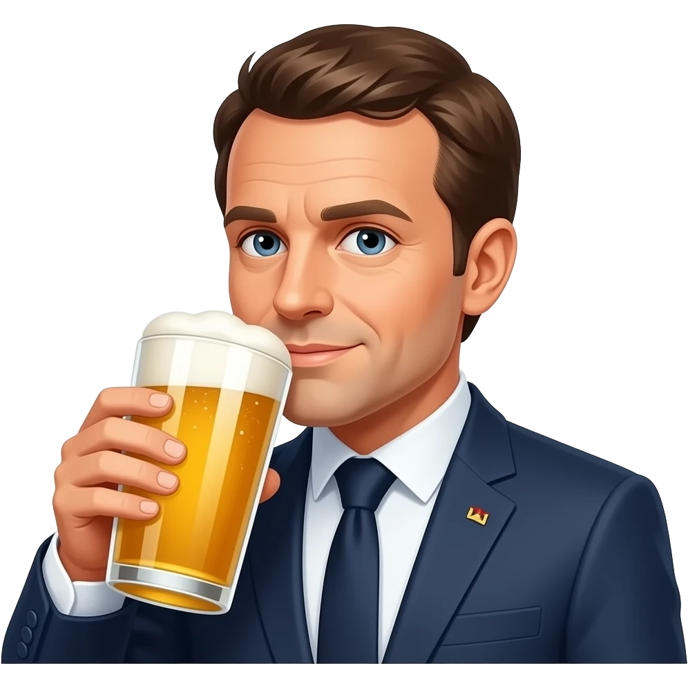 Créer moi Macron entrain de boire une pinte de bière emoji