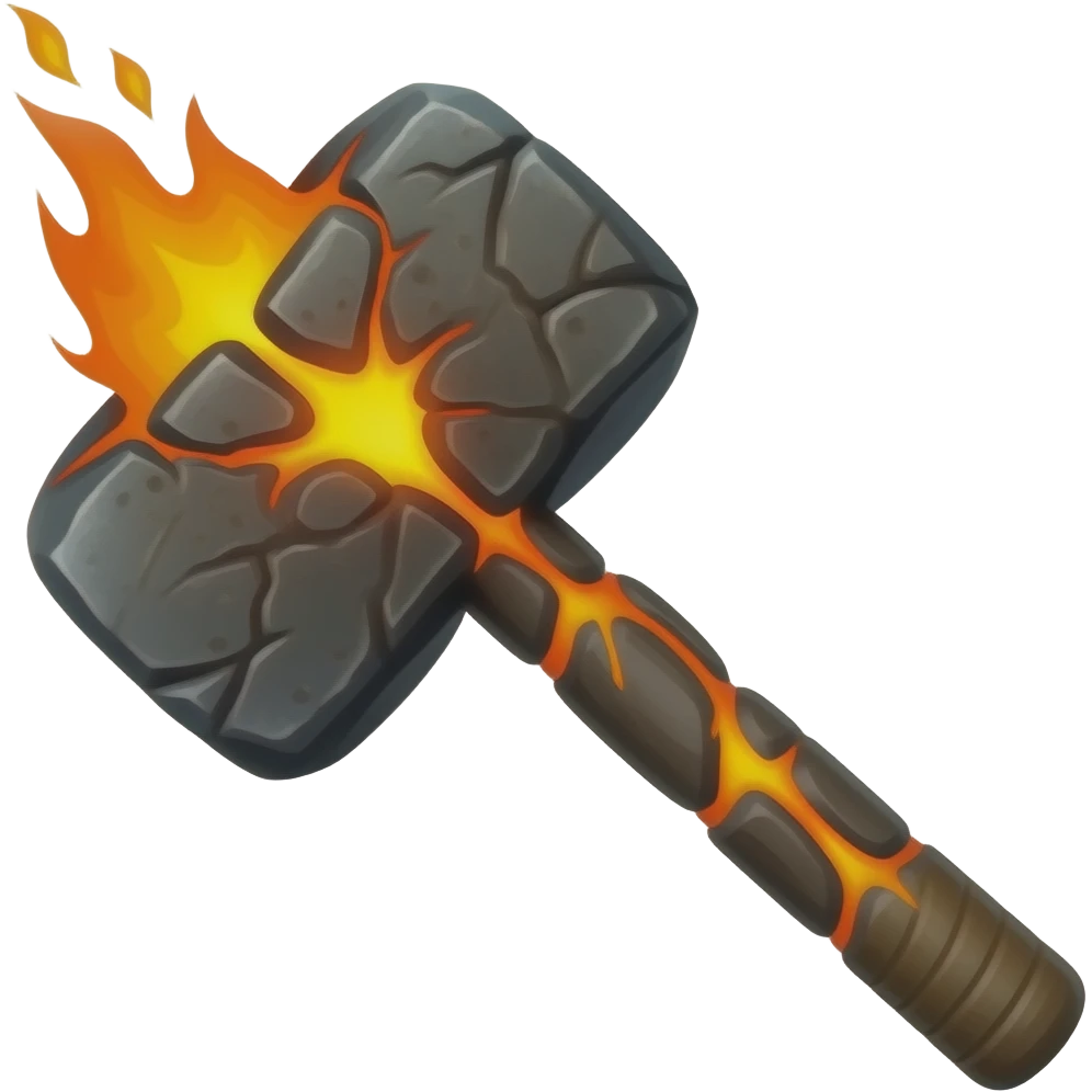 magma long hammer flaming rock emoji