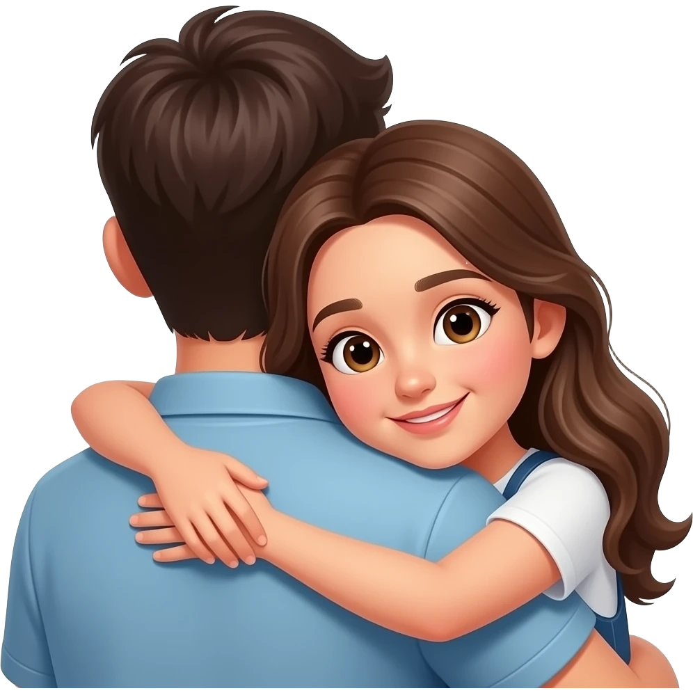 فتاة تضع رأسها على كتف حبيبها ، بينما الحبيب يحضنها من الخلف emoji