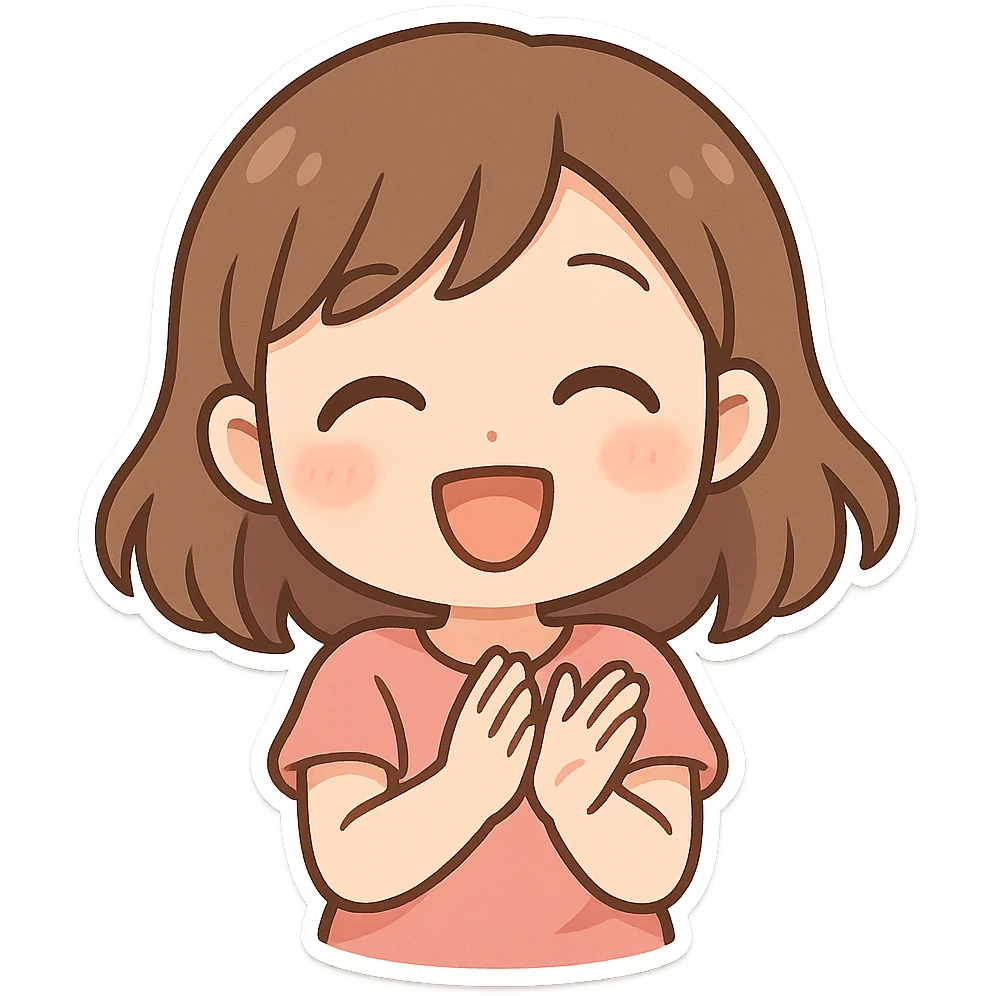一个可爱的女孩，正在开心的拍手，正面视角 emoji