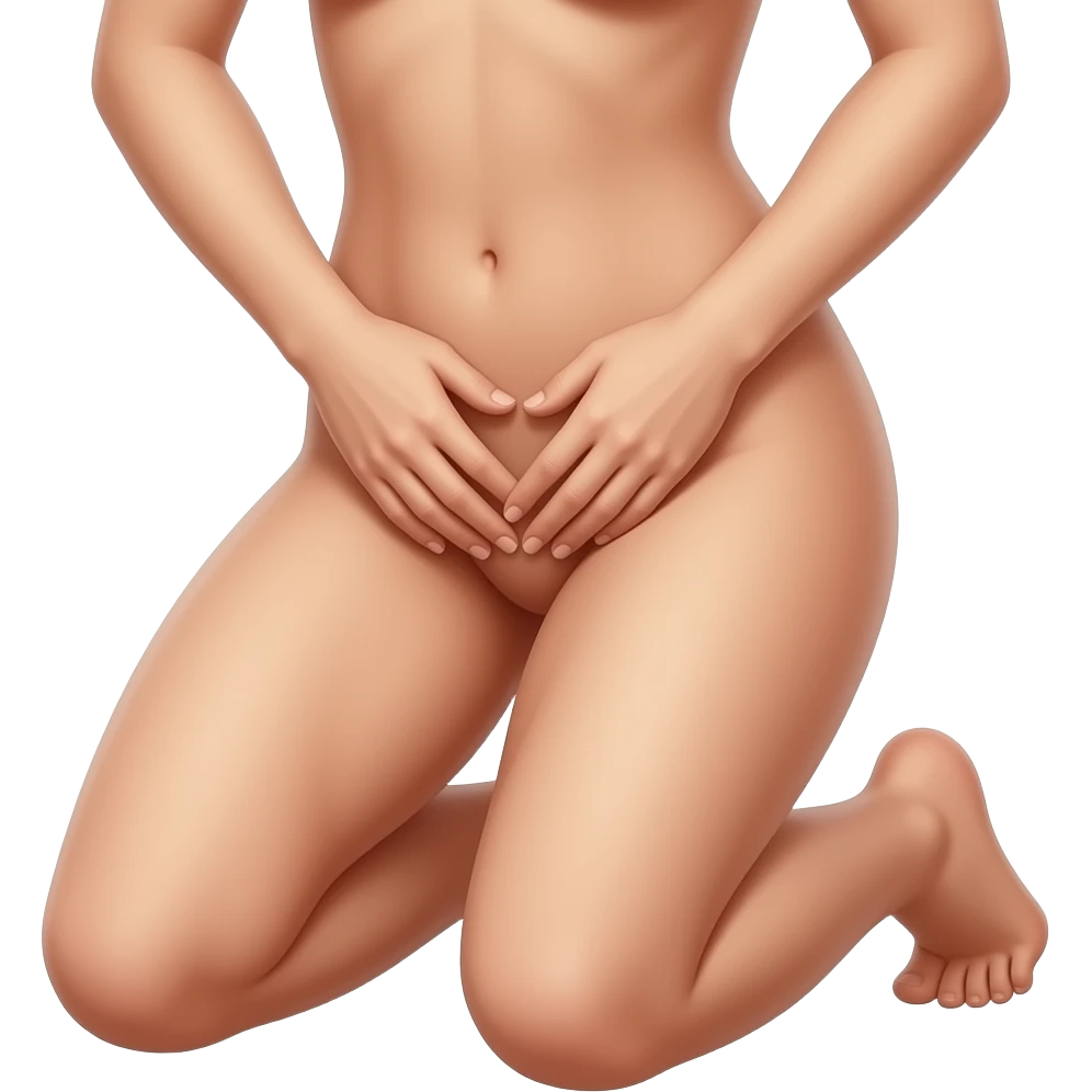 Naked woman. On hands and knees. Hand on groin. emoji