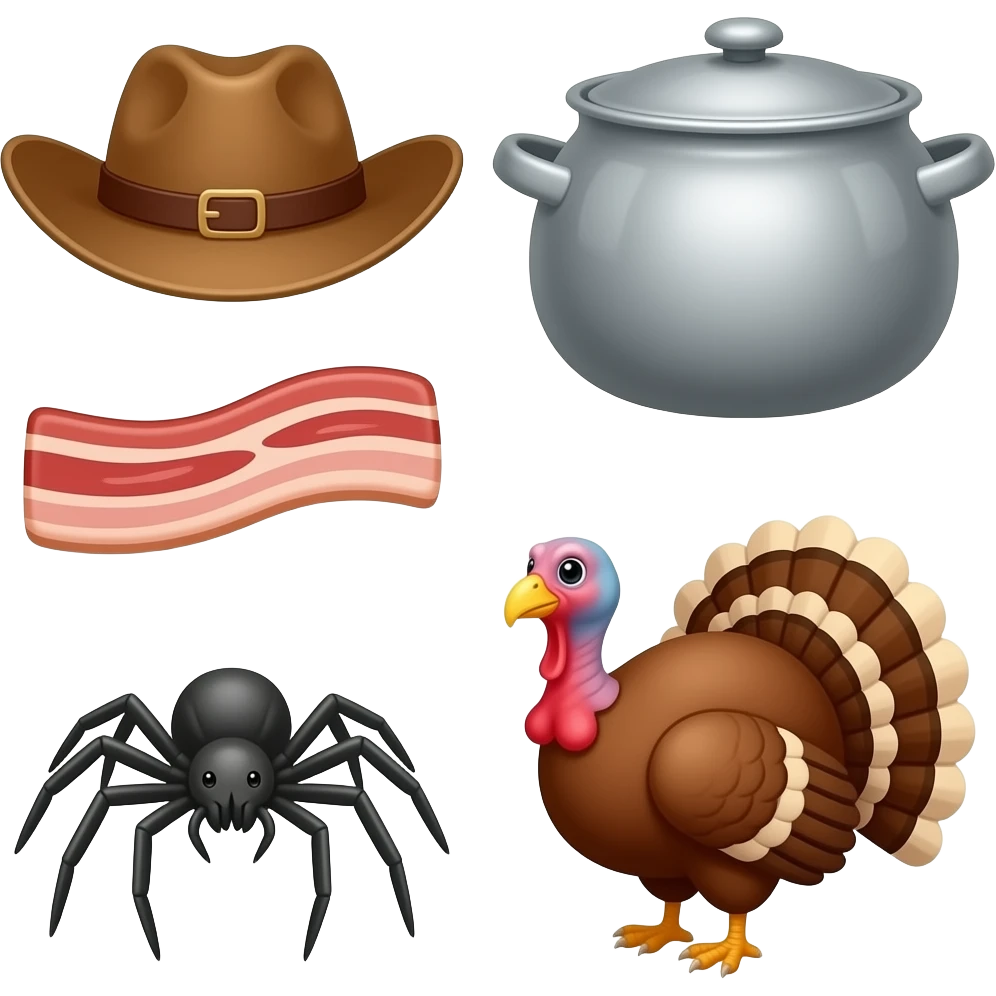 🤠+🫯+🐻+🥓+🕷️+🦃 emoji