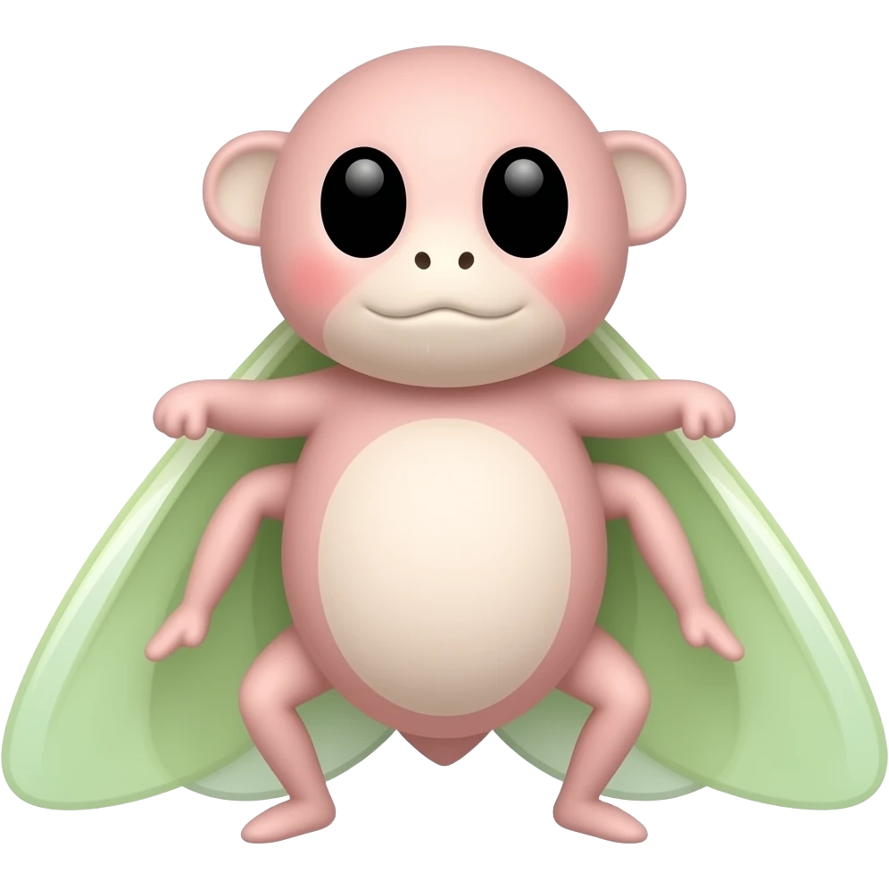 Make an acelotle with an frog moth from the apple (just take the moth not the color from the frog and place it as an moth to the axelotle, the axlelotle has two black dots as eyes) 🐸 and the axelotle is pink emoji