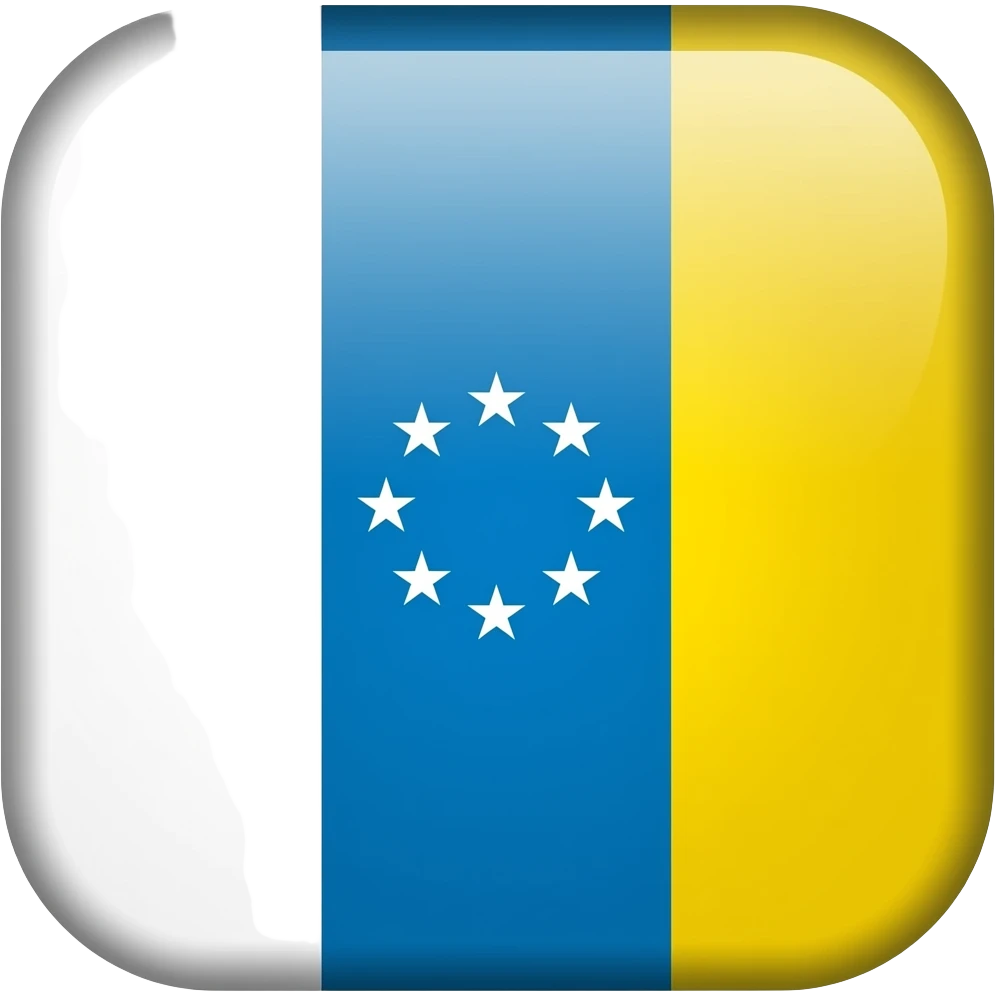 bandera de canarias pero en el centro un azul más celeste y dentro de ese recuadro celeste hazlo con 7 estrellas circulares de color verde emoji