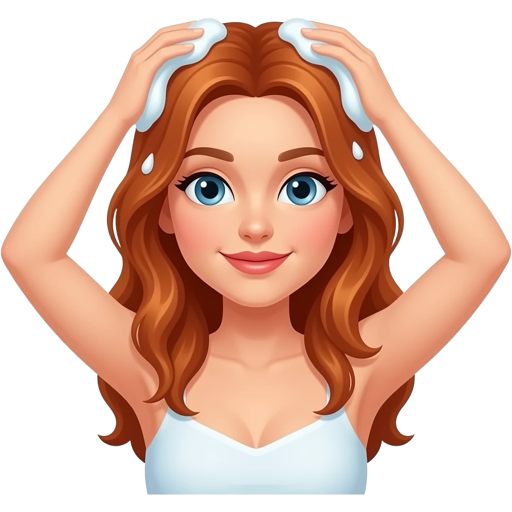 Lavado de cabello de mujer color cobrizo en el baño emoji