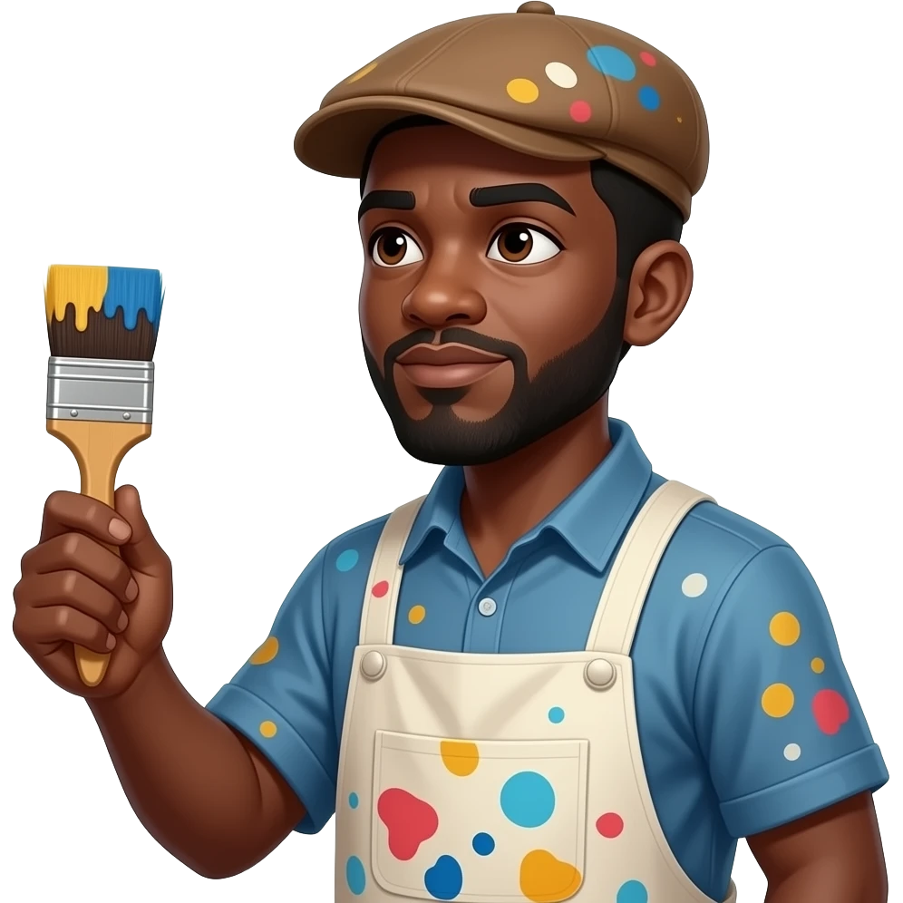 black male artist with beret paint-splattered smock holding a brush emoji