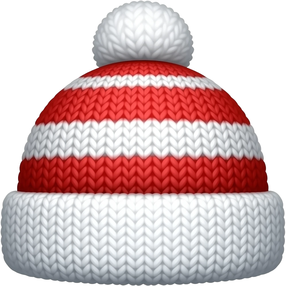 winter hat, cartoonish, red and white stripes, woolen emoji