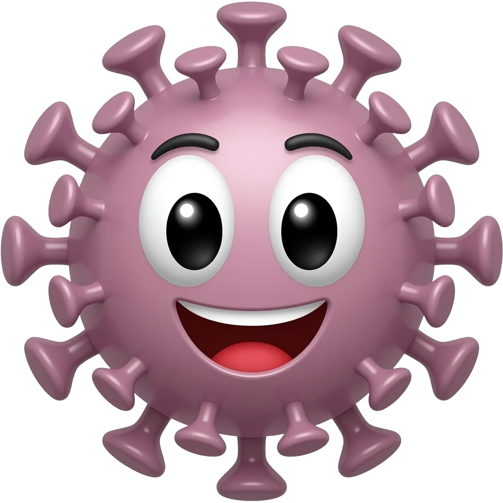 Corona virus with a cartoon face emoji