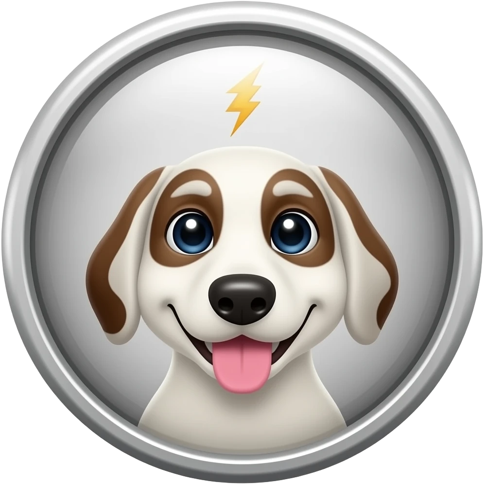 a white dog in a flash logo locket emoji