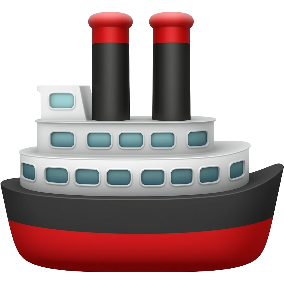 Small 2 funnel  paddle steamer with red on the funnel tip and black for lower funnel and upper hull. red for lower emoji