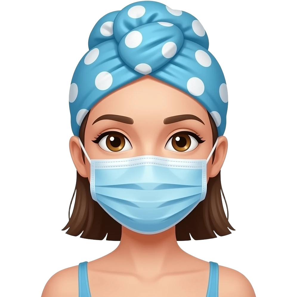 فتاة برأسها قبعة ملفوفة من الاستحمام وعلى وجهها قناع وجهللعناسة emoji