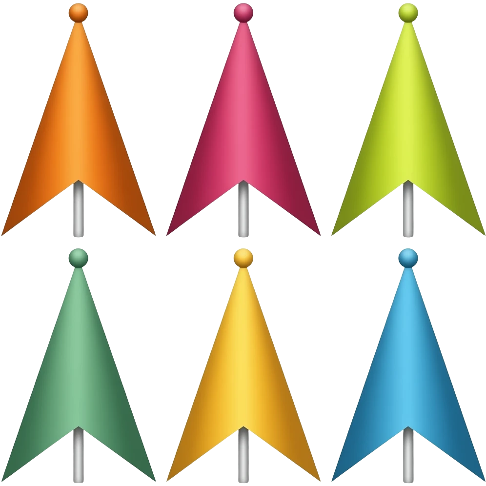 6 triangle flags with different color emoji