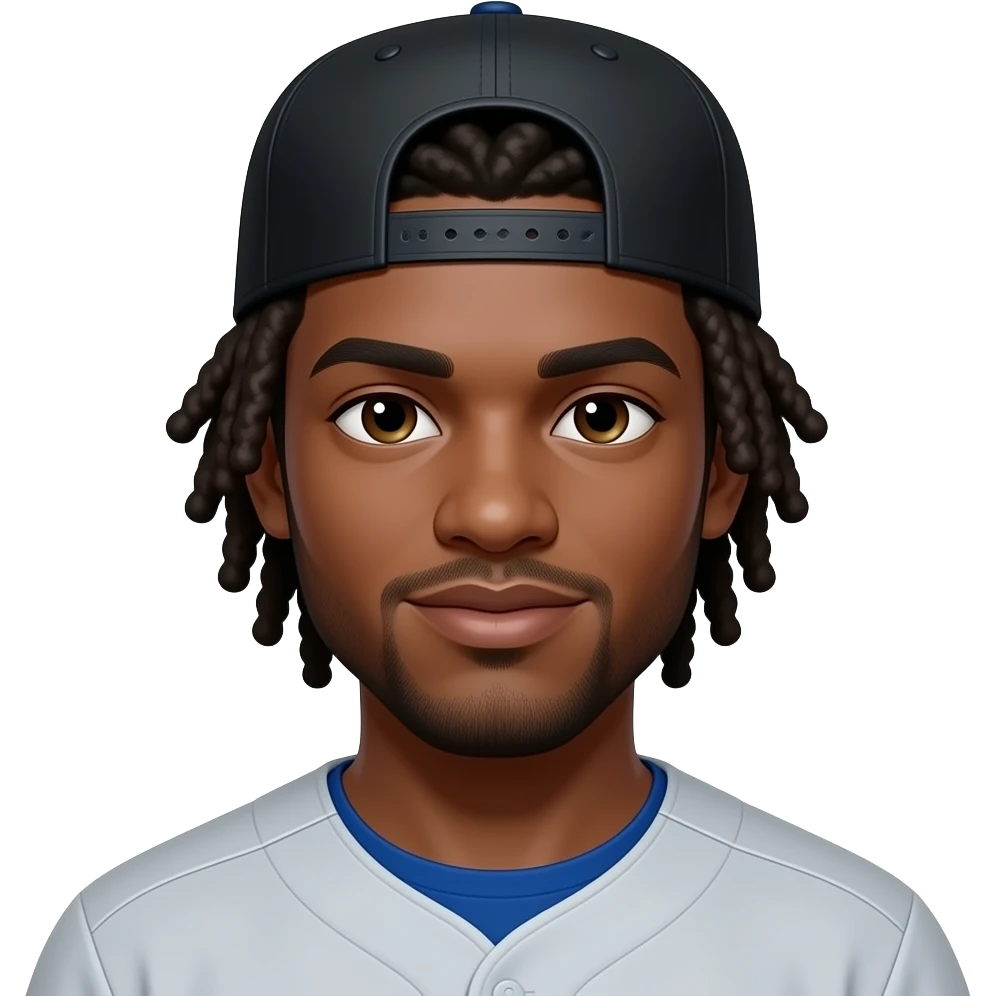 black lightskin guy with a black LA dodgers hat black worn backwards with mid length dreads emoji