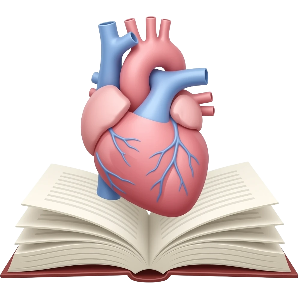 book with anatomic heart coming out of the page light colors emoji