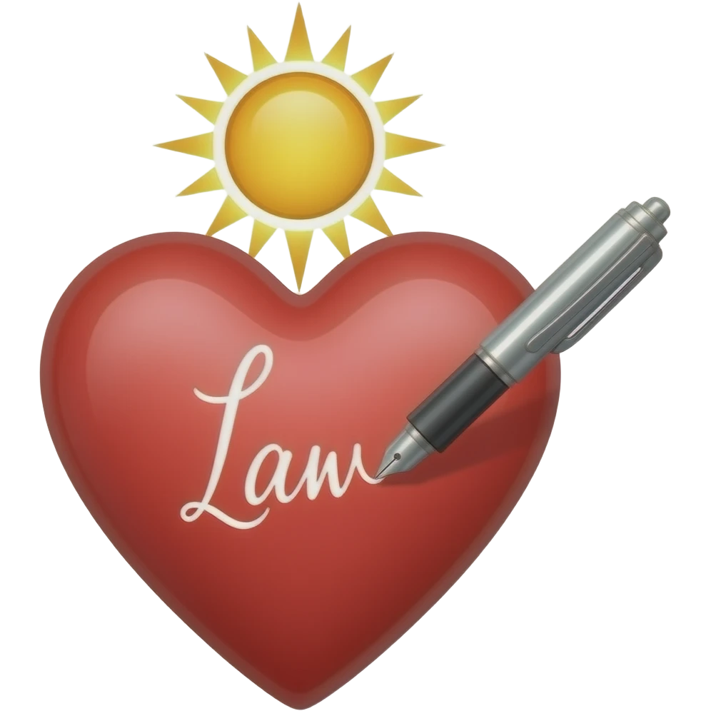a floating helio ABOVE a heart with a pen writing the word law on the heart emoji
