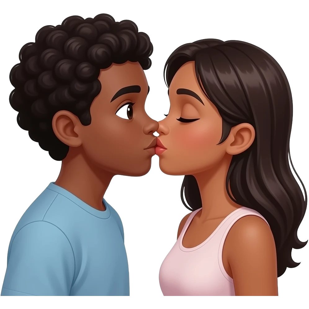black gf & bf kissing brown skin boy & darkskin girl emoji