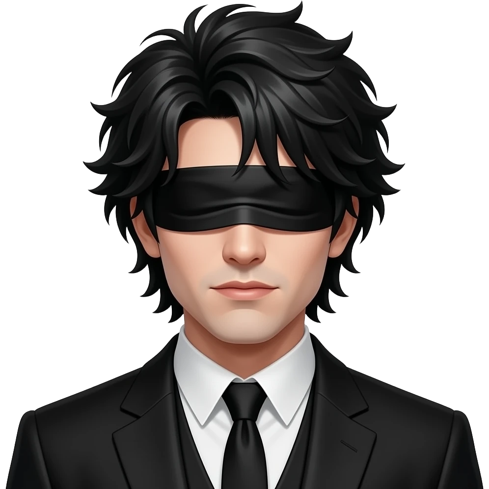 Man with a messy black hair‚ and the hair covering his eyes and wearing a Gothic suit emoji