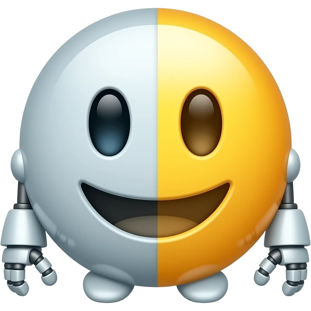 Un robot  🤖 con mitad de emoji normal 🙂 emoji