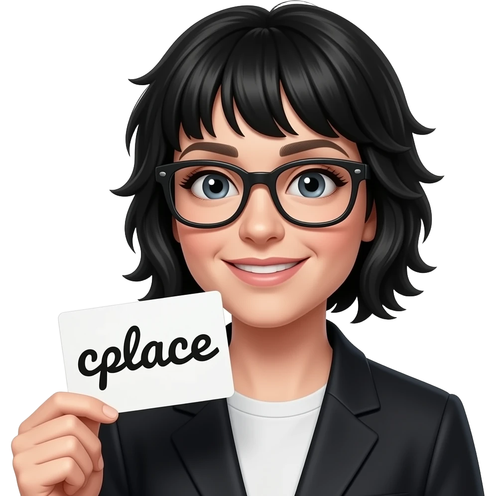 the singer rebecca black doing her classic pose from the Friday music video,  holding a card with the word cplace emoji