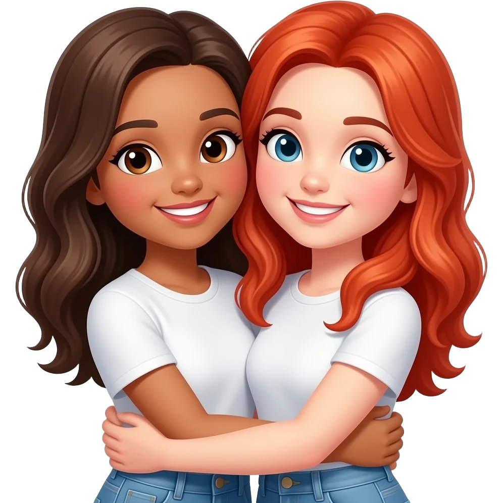 Amigas lindas abrazándose pero las dos son blancas una morena y otra pelirroja emoji