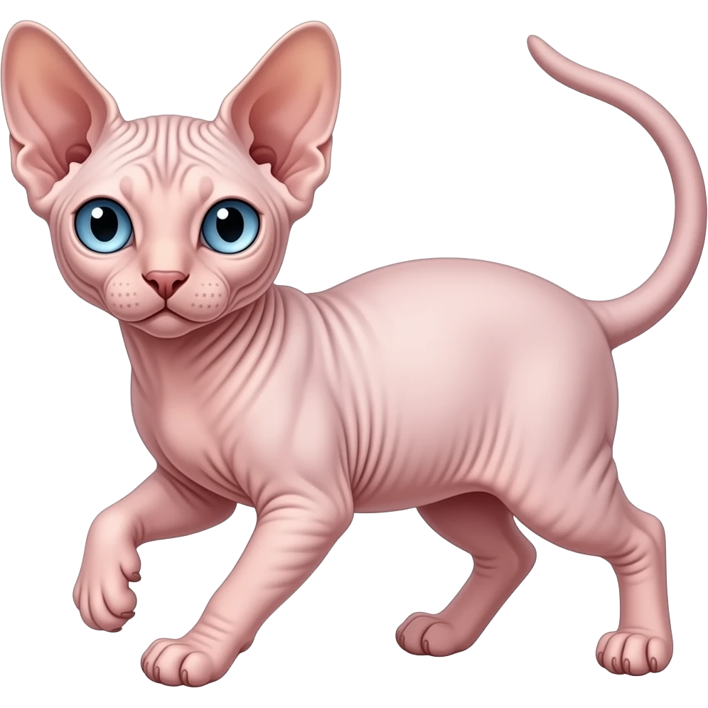 Pink Sphynx with blue eyes playing emoji