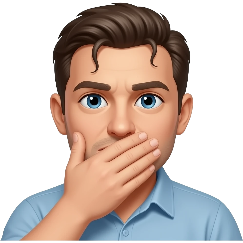 Мужчина прикрывает рот рукой и у него выпадают волосы emoji