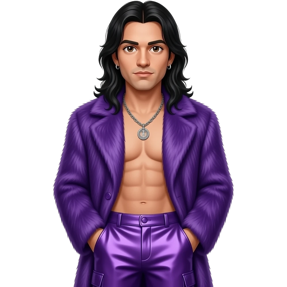 Jonathan Davis with brown eyes, long black hair, purple fur coat ...
