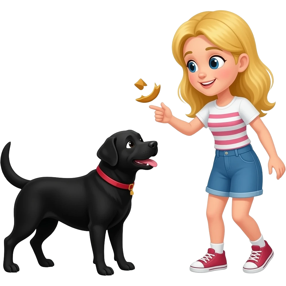 Blonde girl playing fetch with all black pit x Labrador dog emoji