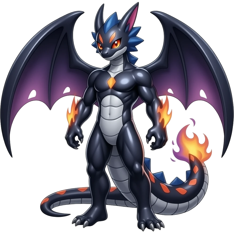 Shiny Dark Dusky Cool Hot Stylish Handsome Seviper-Cynder-Salandit-Noivern-Renamon-Zoroark-Monster-Fakémon-fusion (full body) emoji