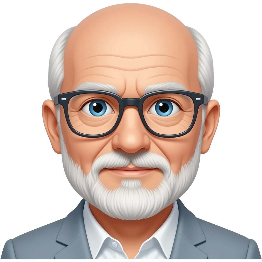 bald old man with a short white beard, blue eyes and glasses emoji