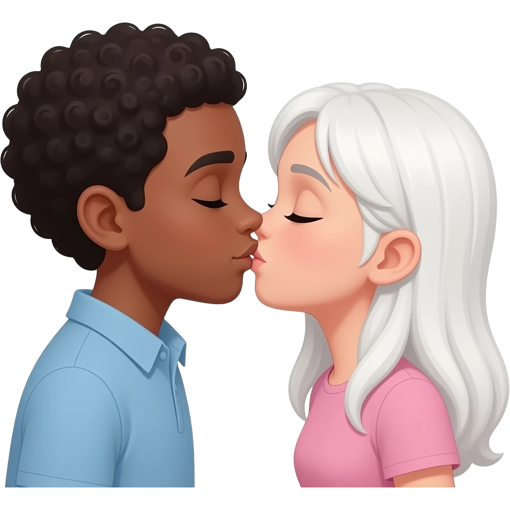 Темнокожий парень и белая девушка целуются emoji