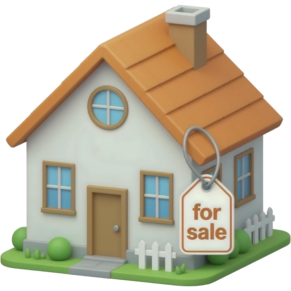 home keys with the tag of "for sale", colourful, detailed, creative, 3d perspective emoji