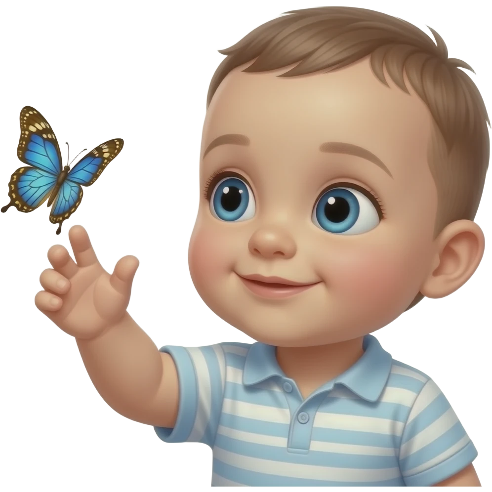 blue and gold small Butterfly with realistic baby reaching for it emoji