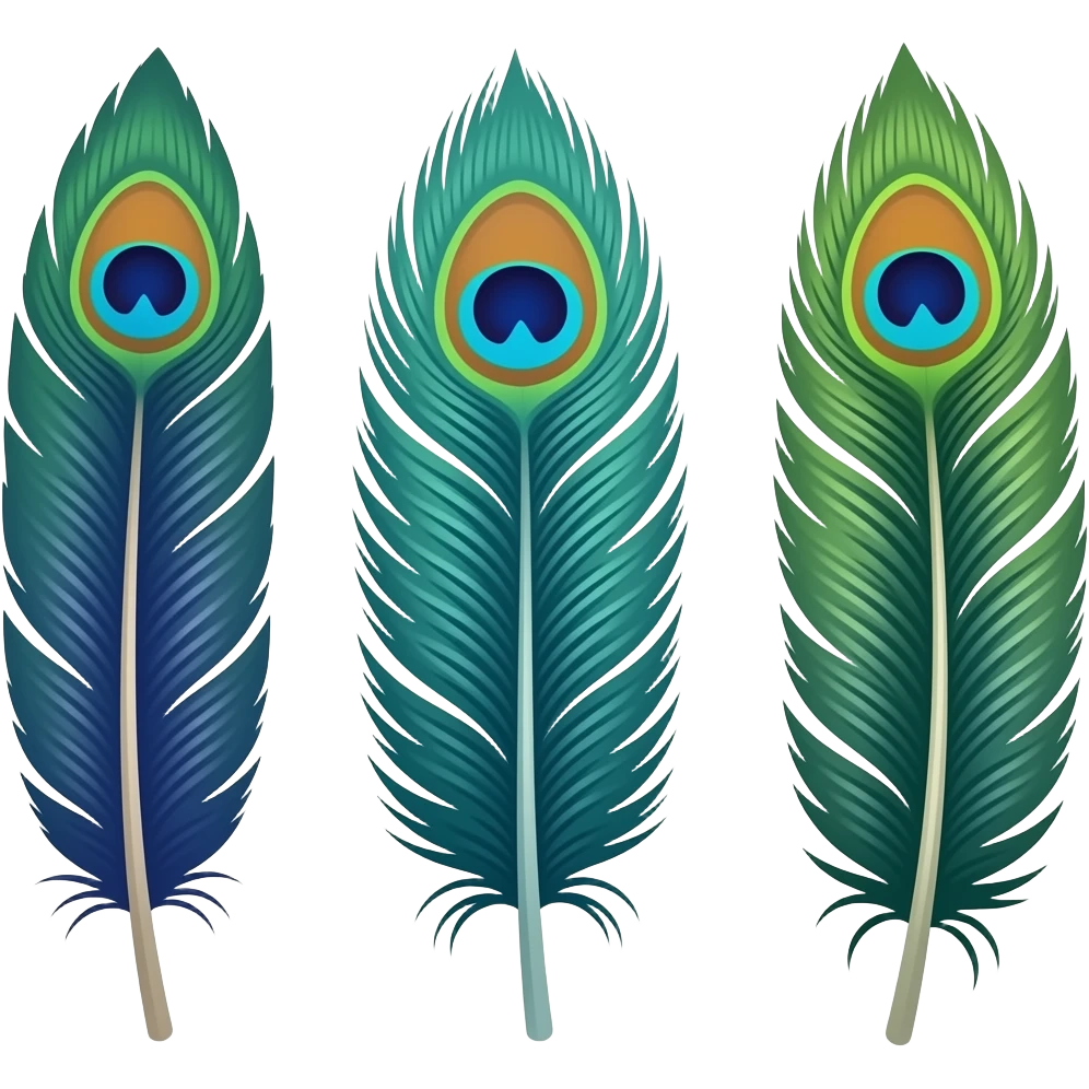 3 peacock feather  one straight one tilted towards left and other one right emoji