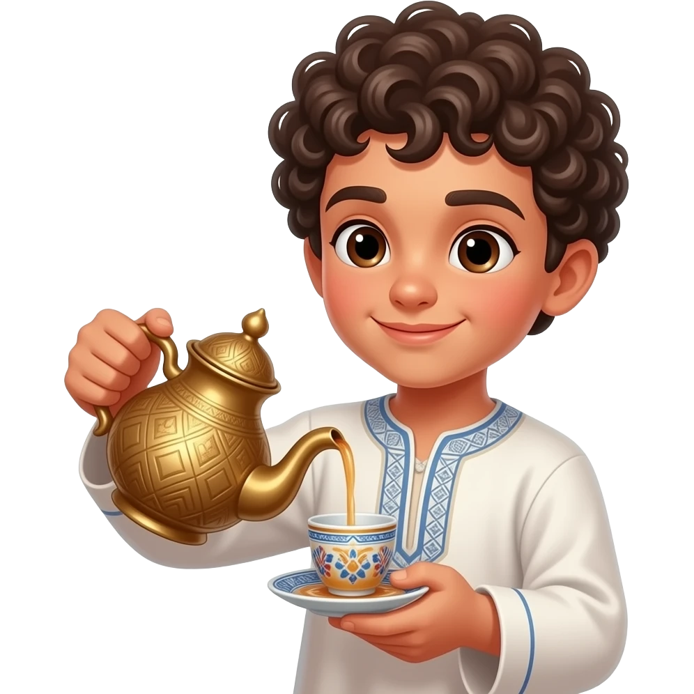Un ragazzo marocchino con i ricci che versa te marocchino emoji