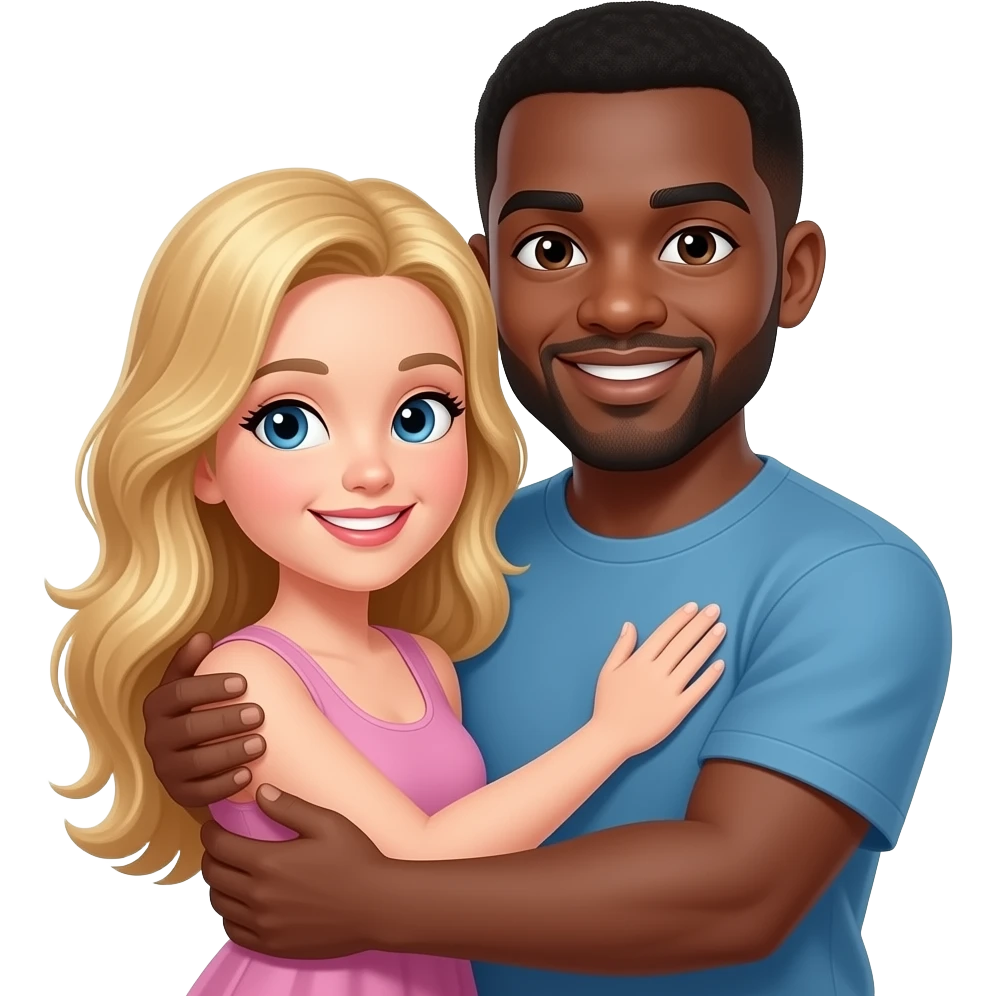 Bald black man hugging his blonde girlfriend emoji