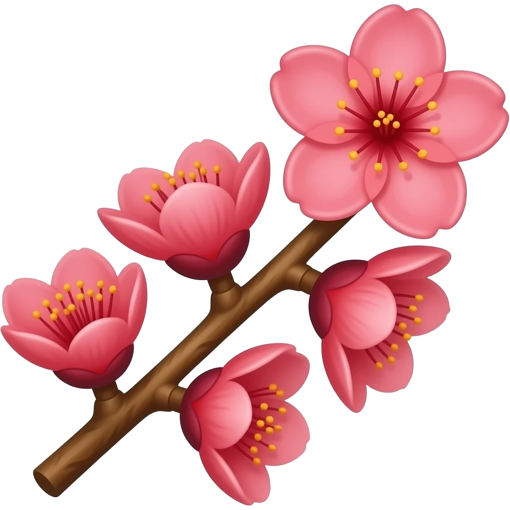 Flor de cereso rojas con una rama y petalos emoji