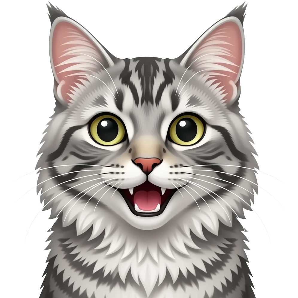 Silver tabby Maine coon with laugh emoji