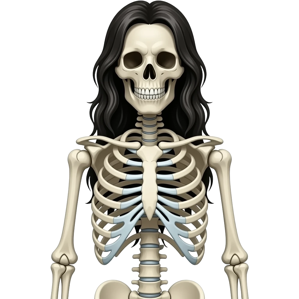 A full body long haired skeleton Heavy Metal emoji